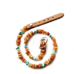 Bio Pet Store COLLARE ANTIPARASSITARIO ALL'AMBRA BALTICA NATURALE CON TURCHESE